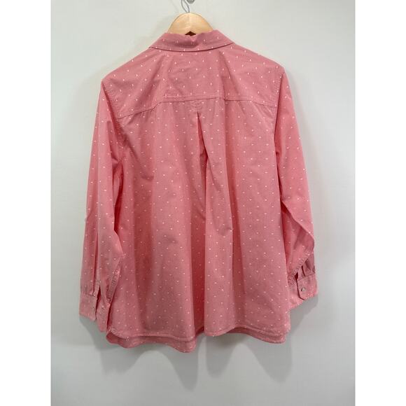 Talbots Swiss Dot Gingham Plaid Button Up Top 3X Pink Roll Tab Sleeve Old Money - Picture 7 of 7